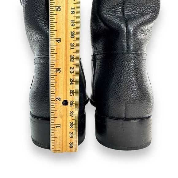 Tory Burch Boots Size 7 M Black Leather Gold Logo Hallie Mid Shaft Short Riding - Picture 9 of 13